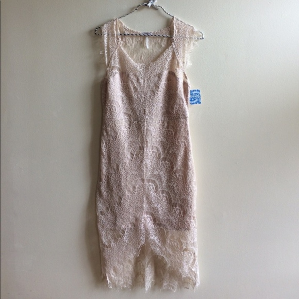 Free People Peekaboo Lace Slip Dress Cream - Picture 2 of 4